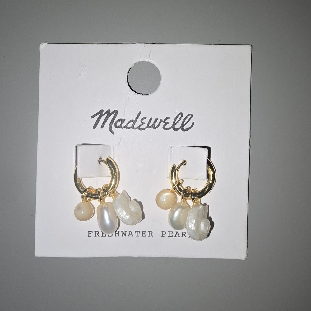 New Madewell Mother Of Pearl Huggie Hoop Earrings - Picture 4 of 5